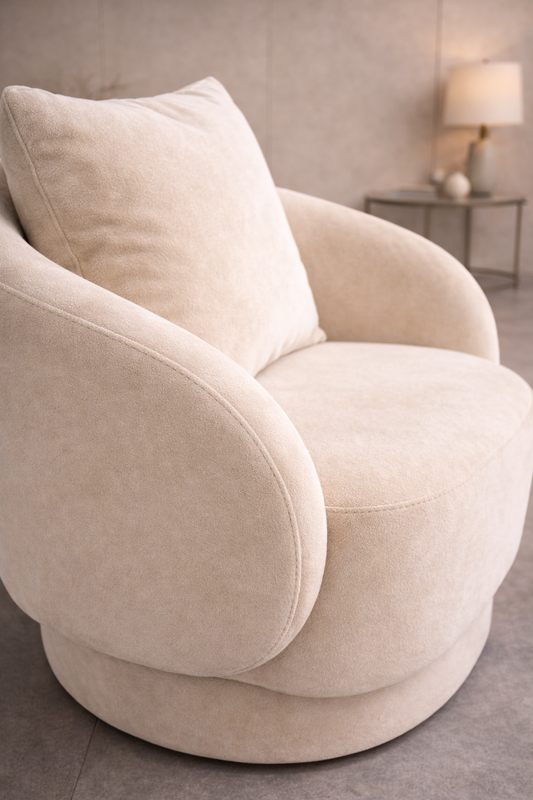 Luxury swivel accent chair with curved back and soft upholstery
