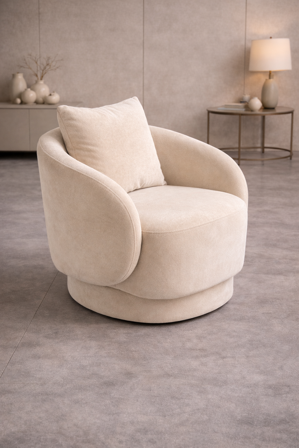 Modern boucle fabric revolving sofa chair with cushion for living room seating