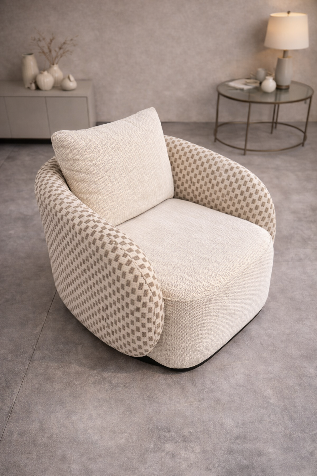Modern upholstered accent chair with cushion for living room in beige fabric finish