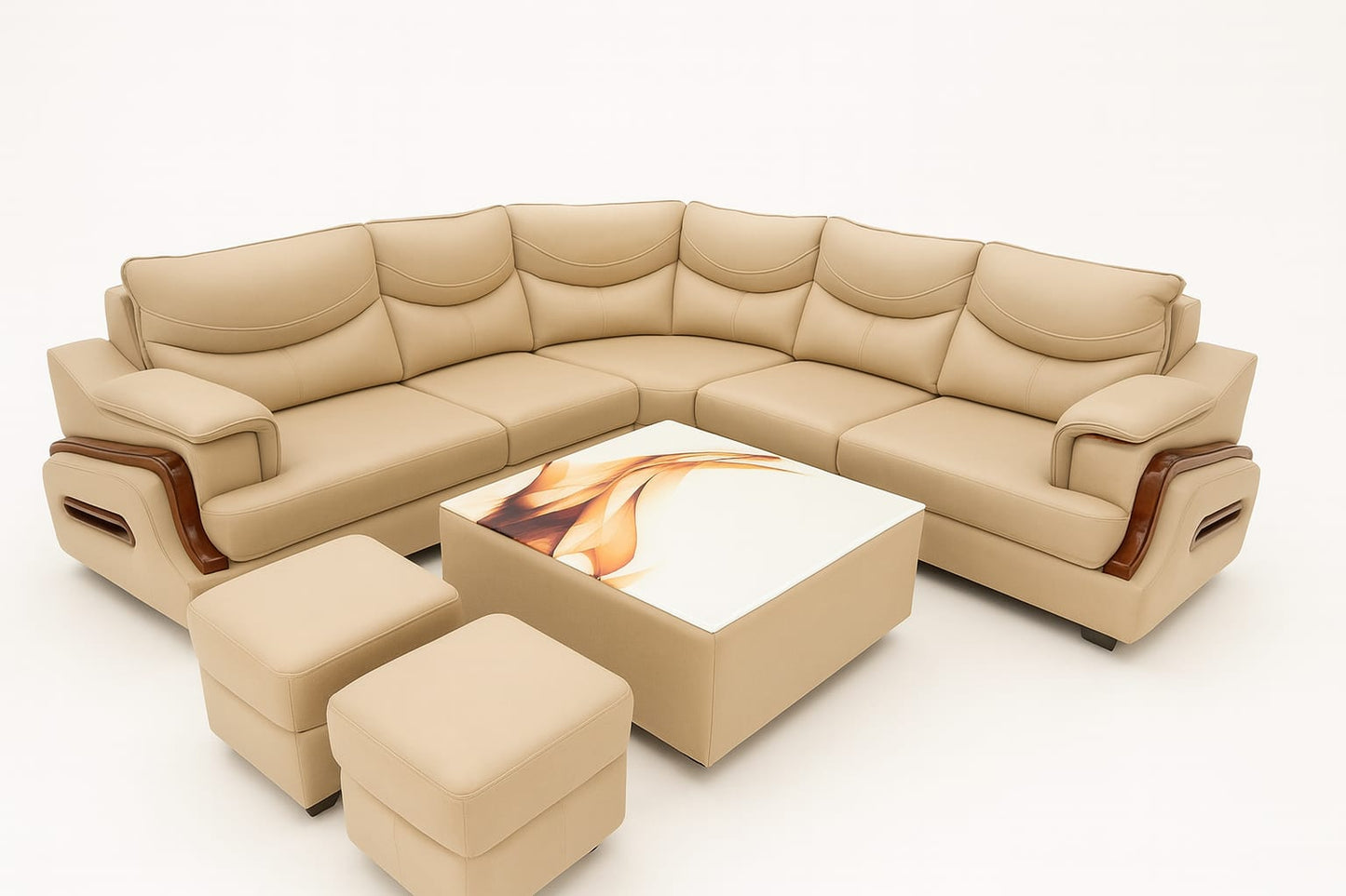 Luxury L Shape Sectional Sofa Set with Center Table & Ottomans | Modern Corner Sofa for Living Room